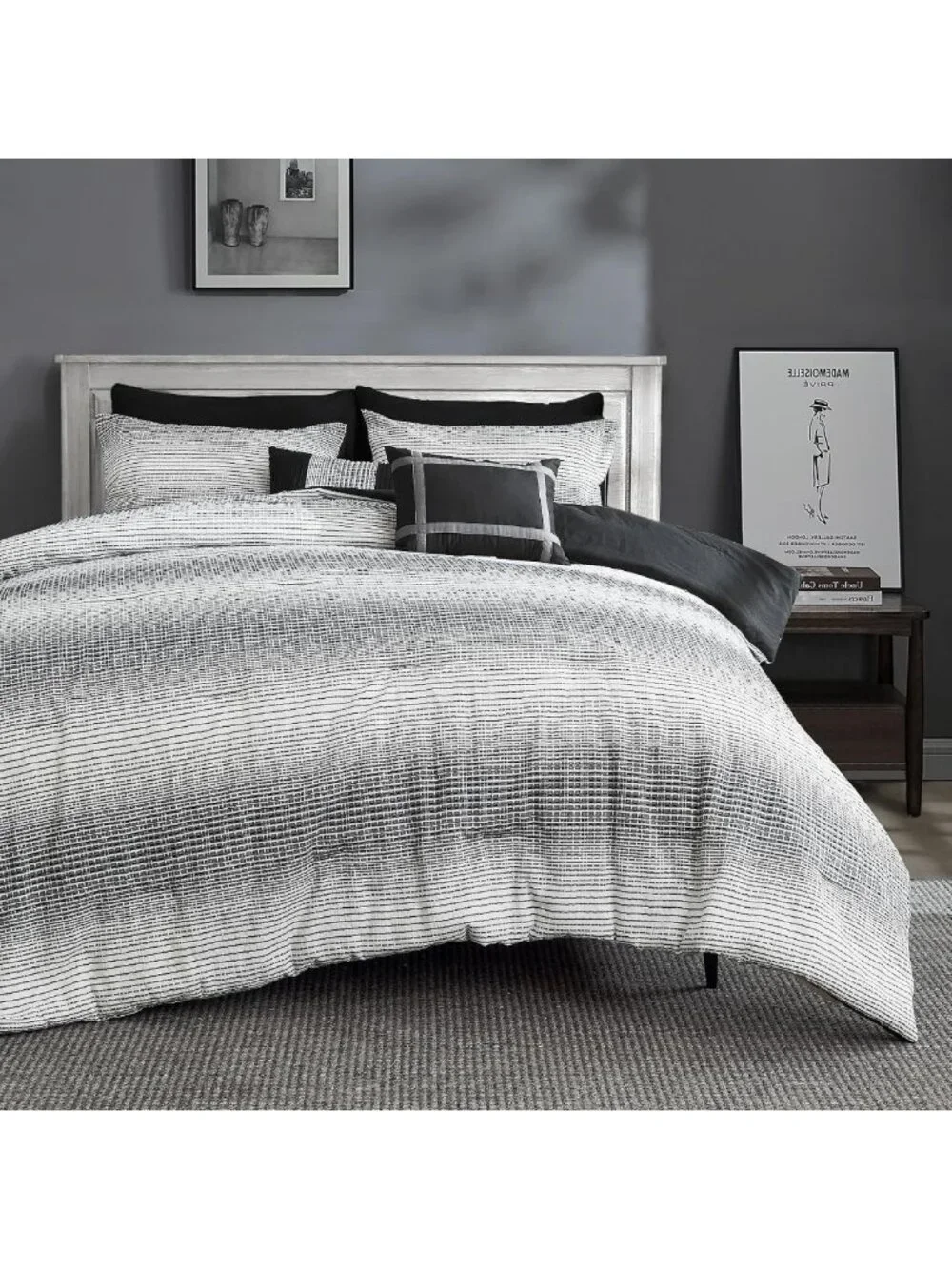 Cozy King Comforter Set - Soft Reversible Waffle Weave, 5-Piece White & Grey